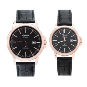 Alexandre Christie AC 1008 Rosegold Black Leather Couple